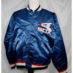 TOP LINE FELCO Sz L Nylon White Sox Satin Snap Jacket Pro Varsity Teams USA
